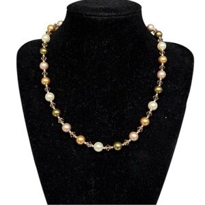 Sterling Silver Multi-Tone Pearl & Crystal Necklace Classy Simple Beaded Choker